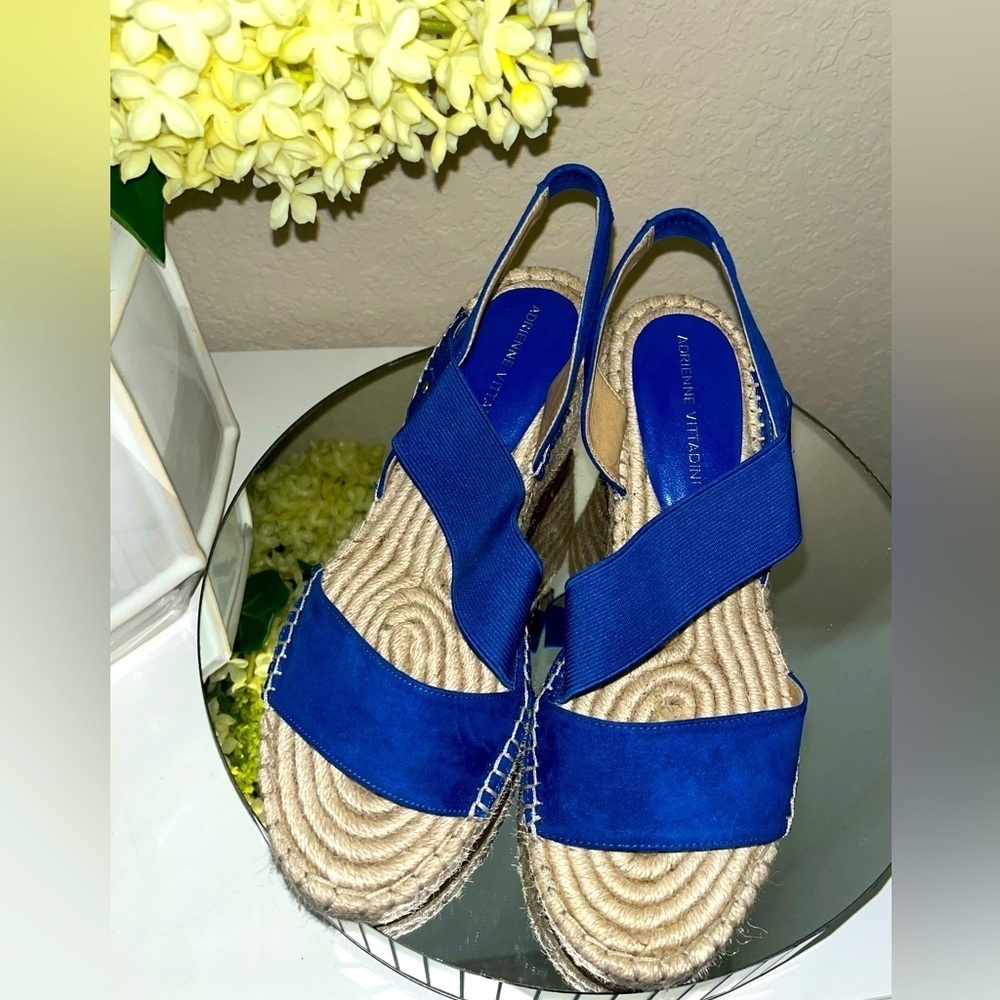 Adrienne Vittadini Crete Espadrille Sling Back Wedge Sandals Blue Women's